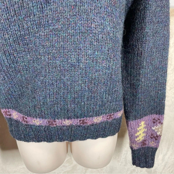 Vintage Lands’ End Shetland wool sweater hand knit fair isle purple blue medium - Picture 5 of 8